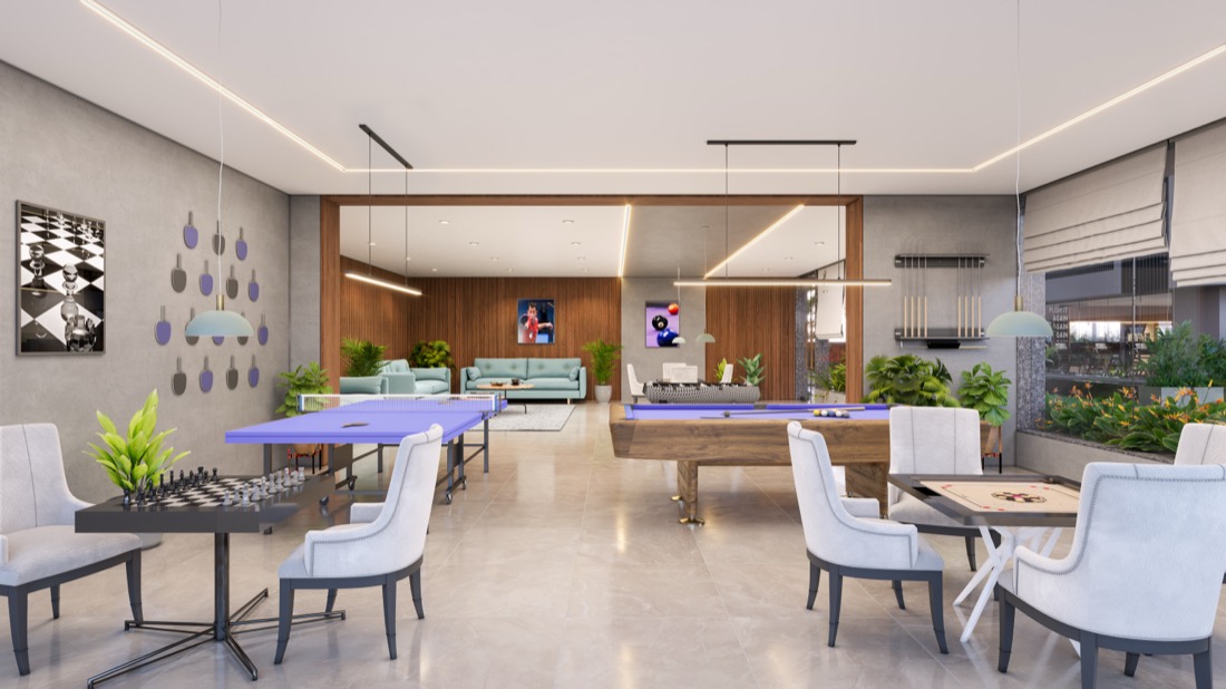 The Q indoor games room with pool table and table tennis